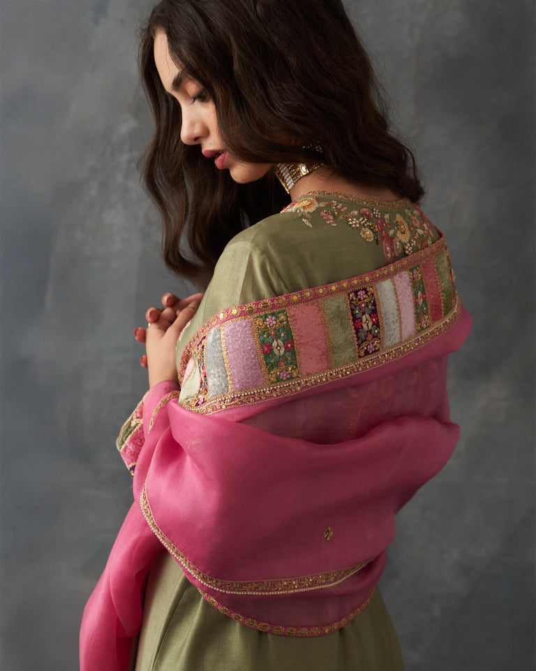 Velvet patchwork Kurta with pants & dupatta.