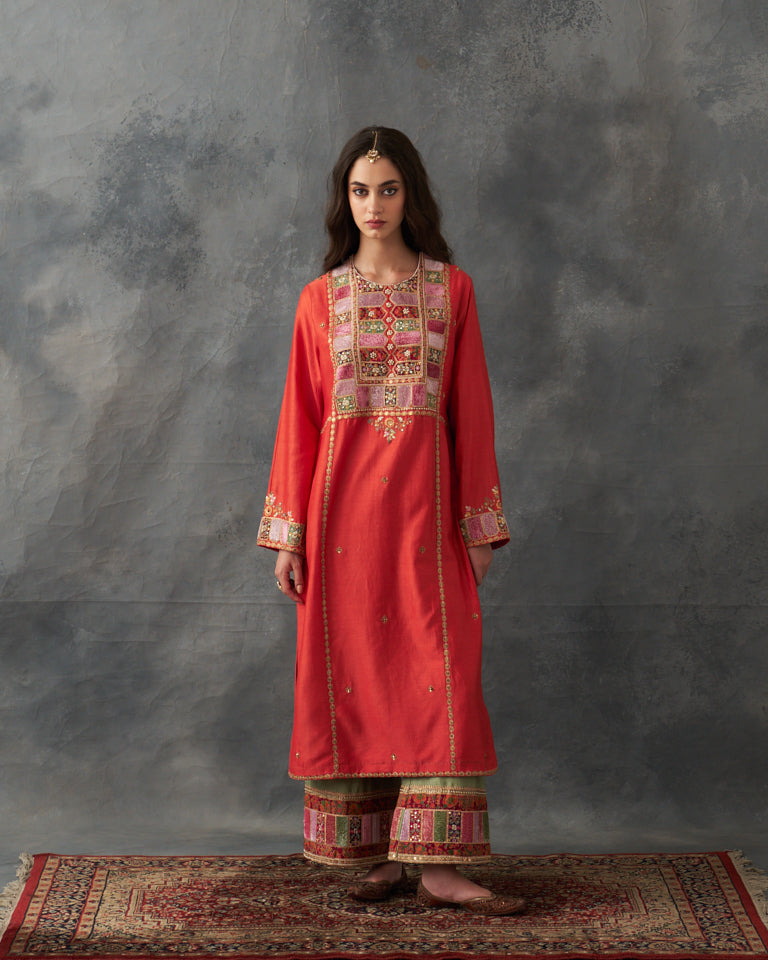 Velvet patchwork pakistani kurta set with heavy bottom & dupatta.