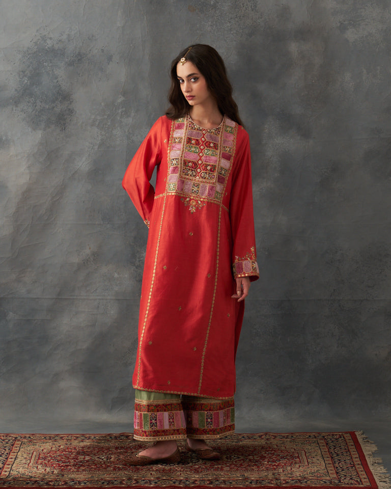 Velvet patchwork pakistani kurta set with heavy bottom & dupatta.