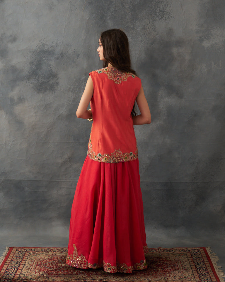 Gulrez short jacket with cape & embroidered sharara set.