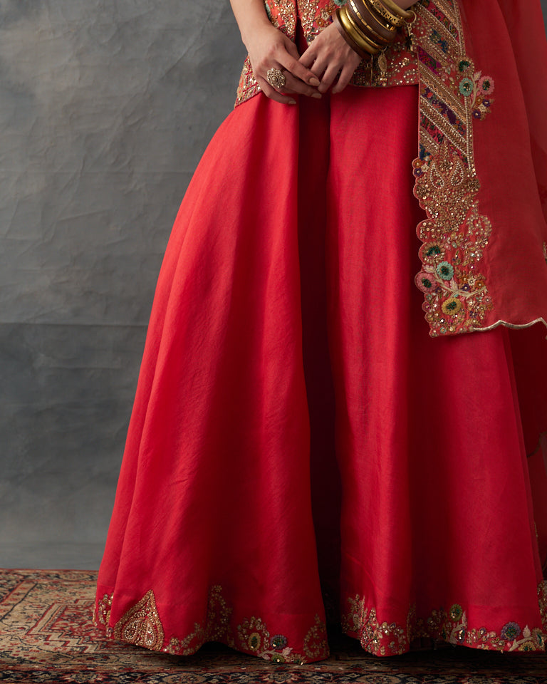 Gulrez short jacket with cape & embroidered sharara set.