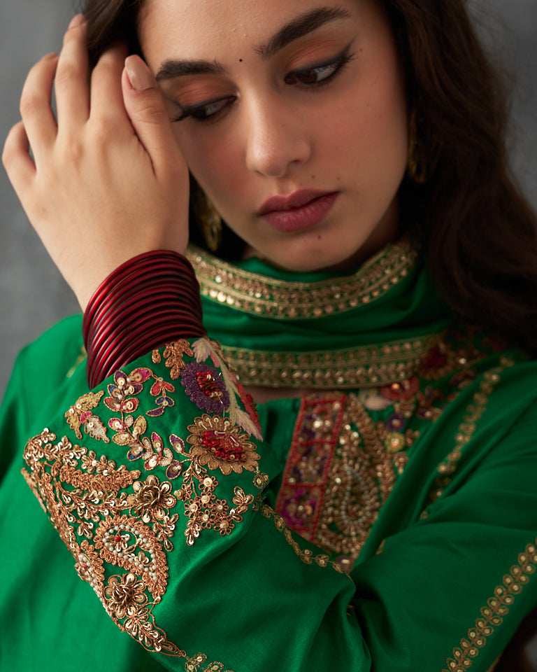 Gulrez A-line Kurta set with pants & dupatta.