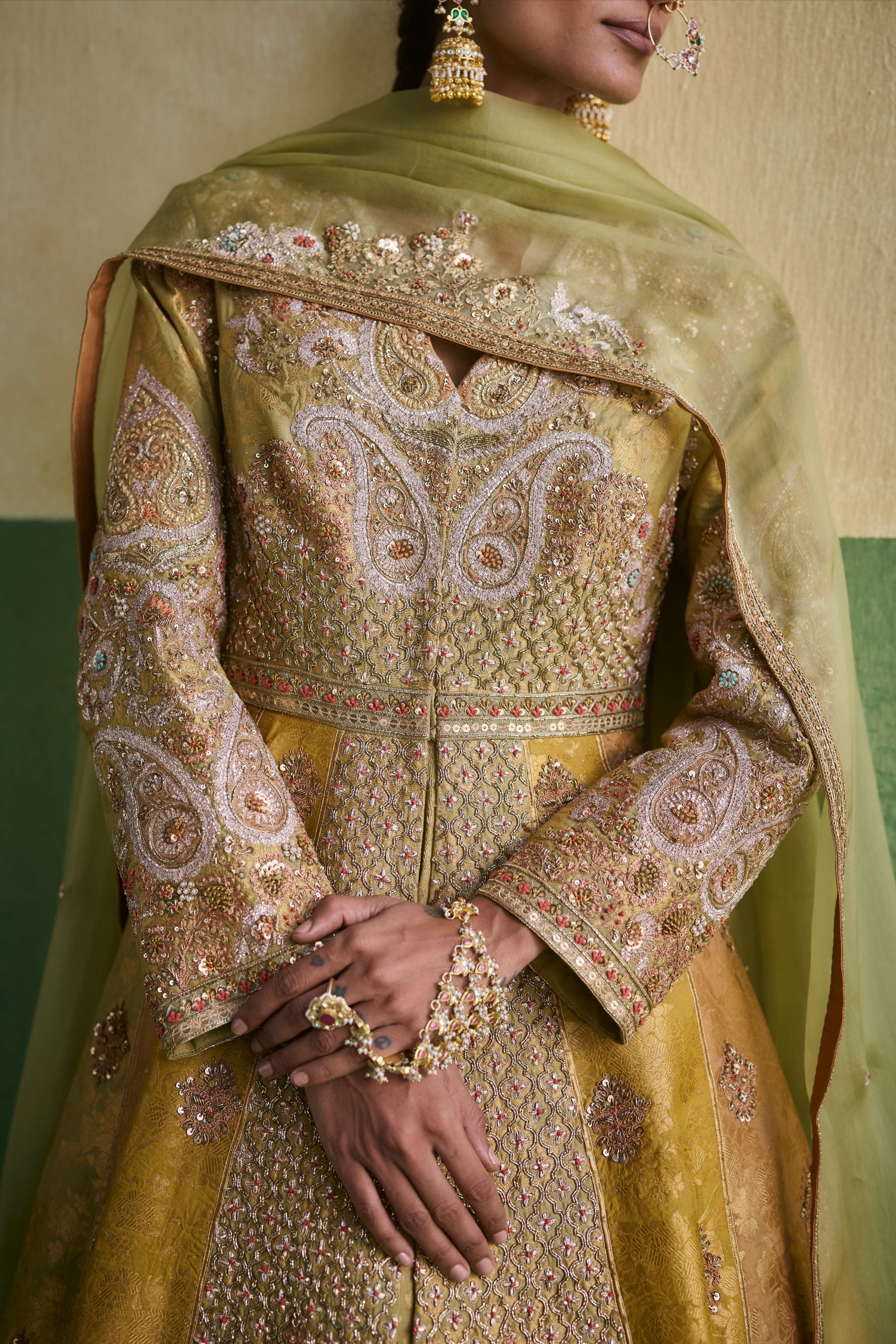 Sage Green Chanderi Brocade Organza Set