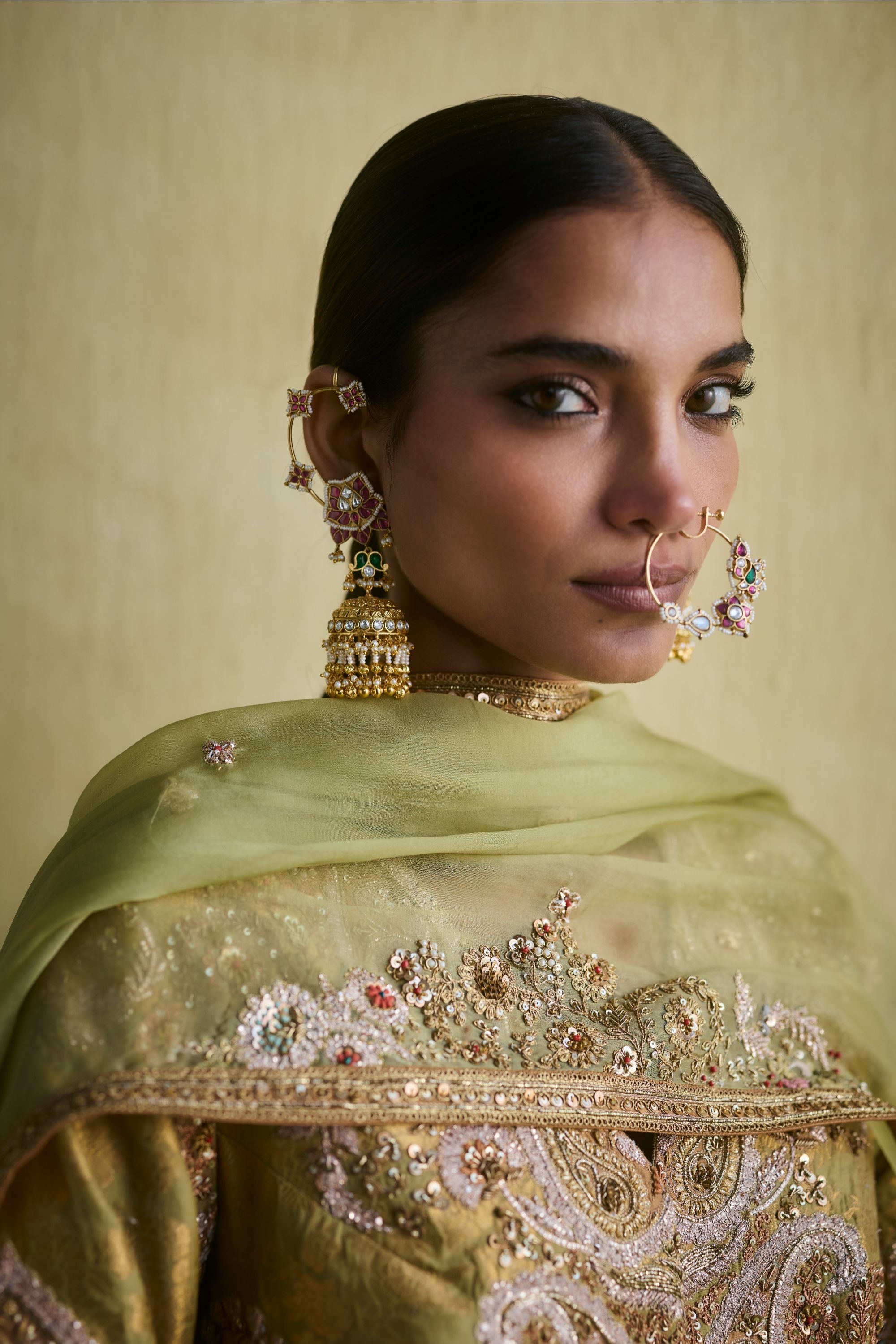 Sage Green Chanderi Brocade Organza Set