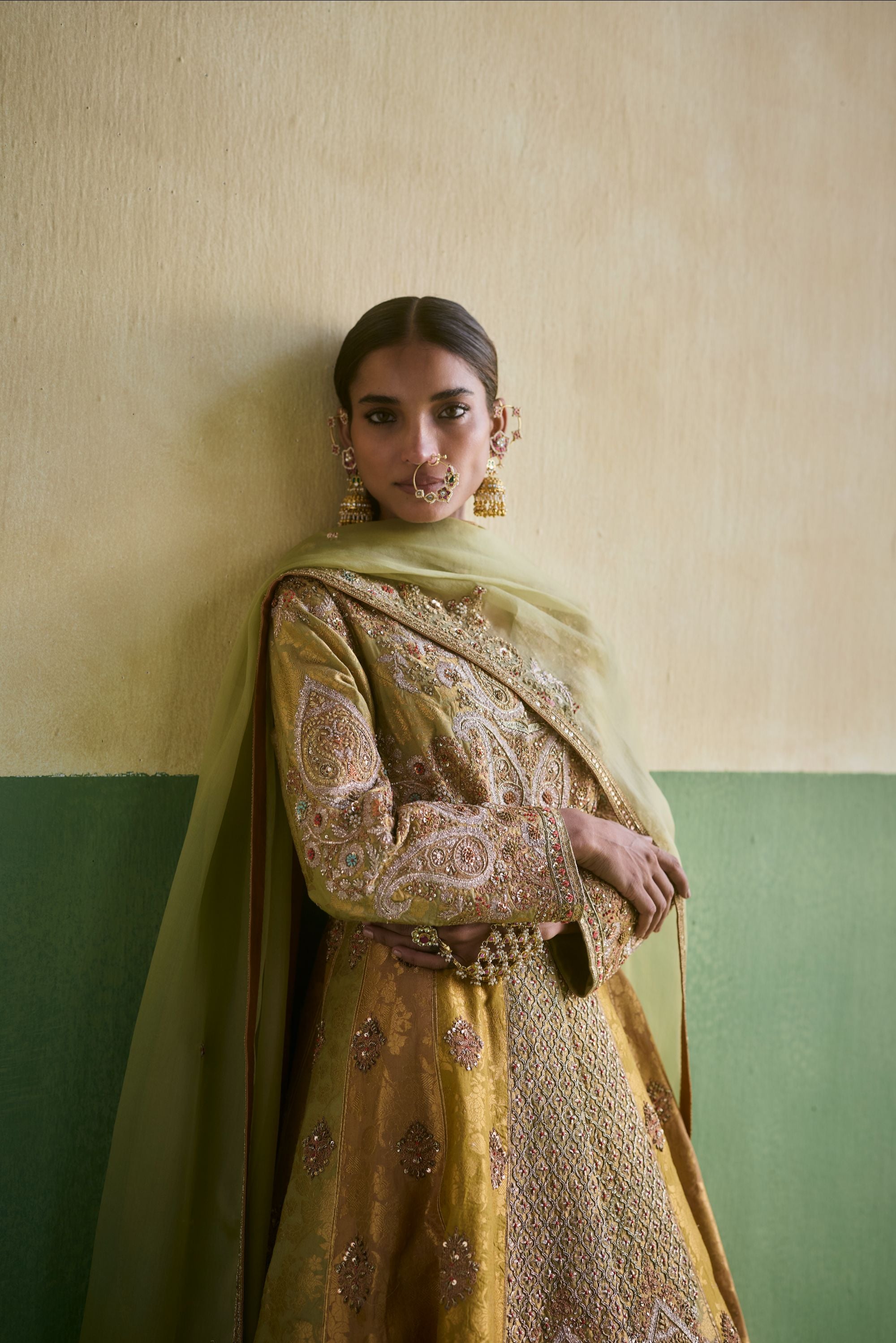 Sage Green Chanderi Brocade Organza Set