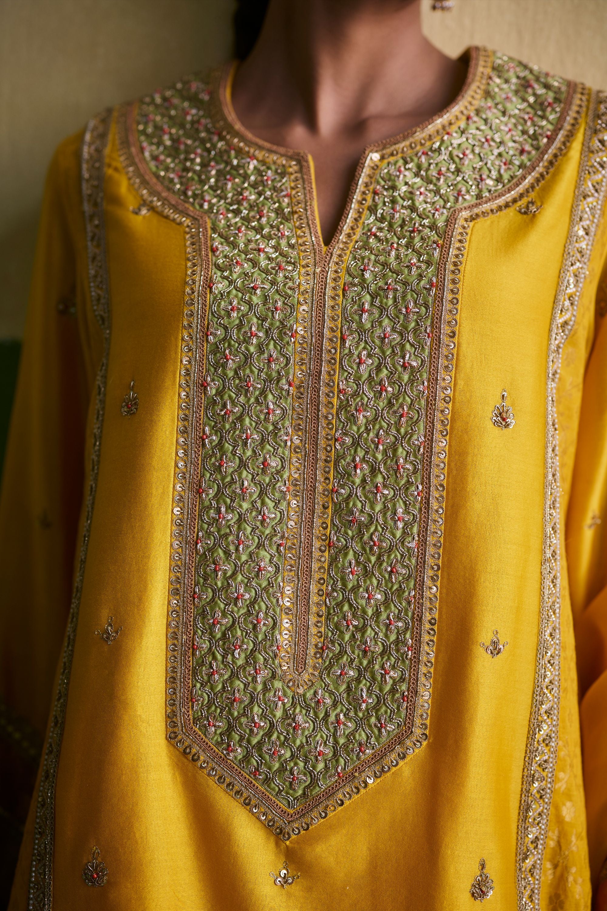 Yellow Chanderi Brocade Organza Set