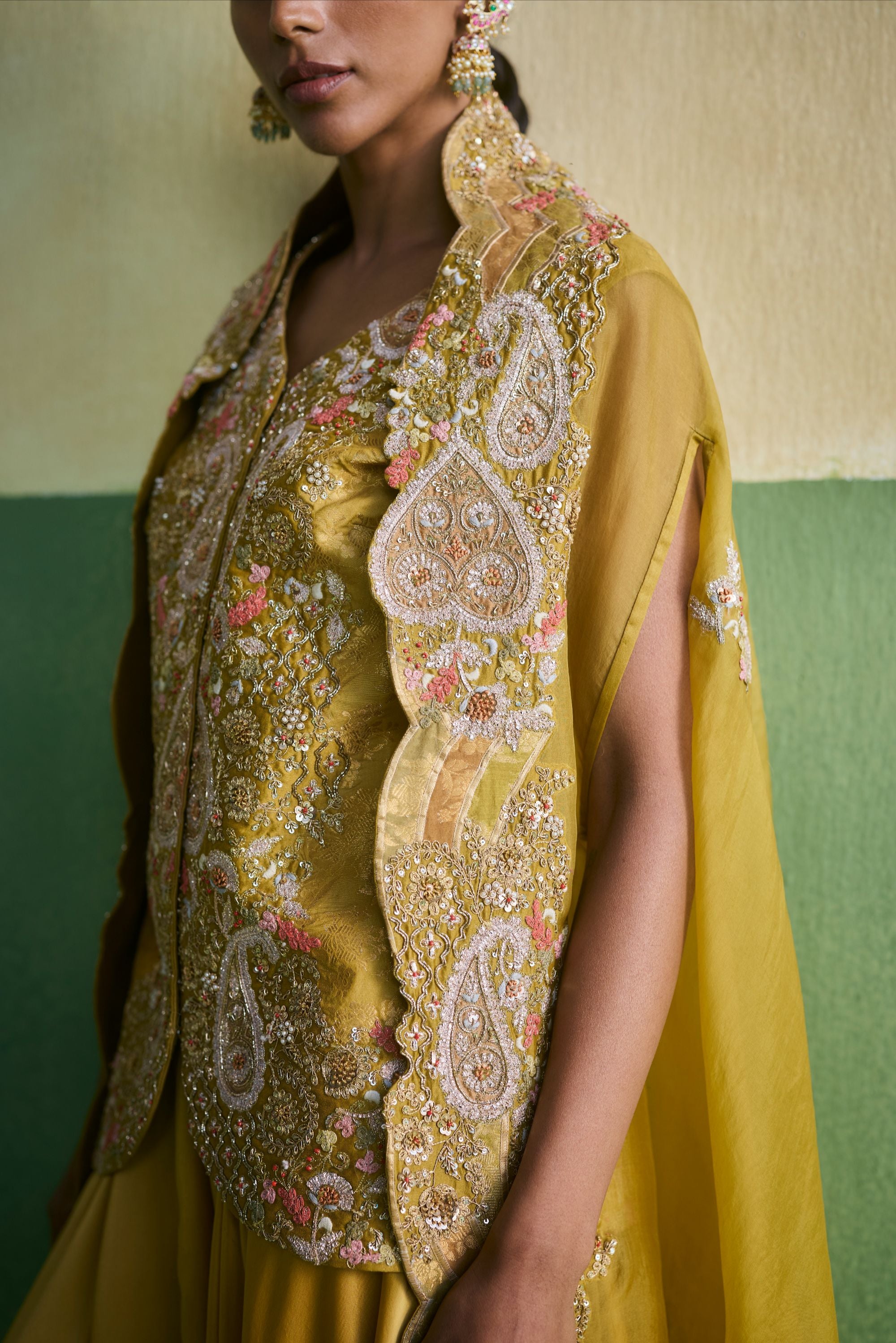 Mehndi Green Chanderi Satin Set