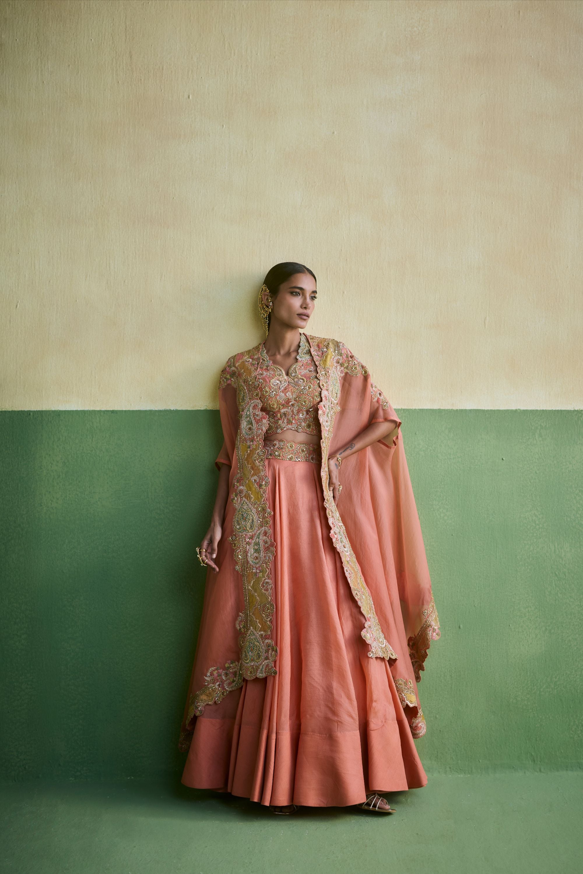 Rose Pink Chanderi Brocade Organza Set