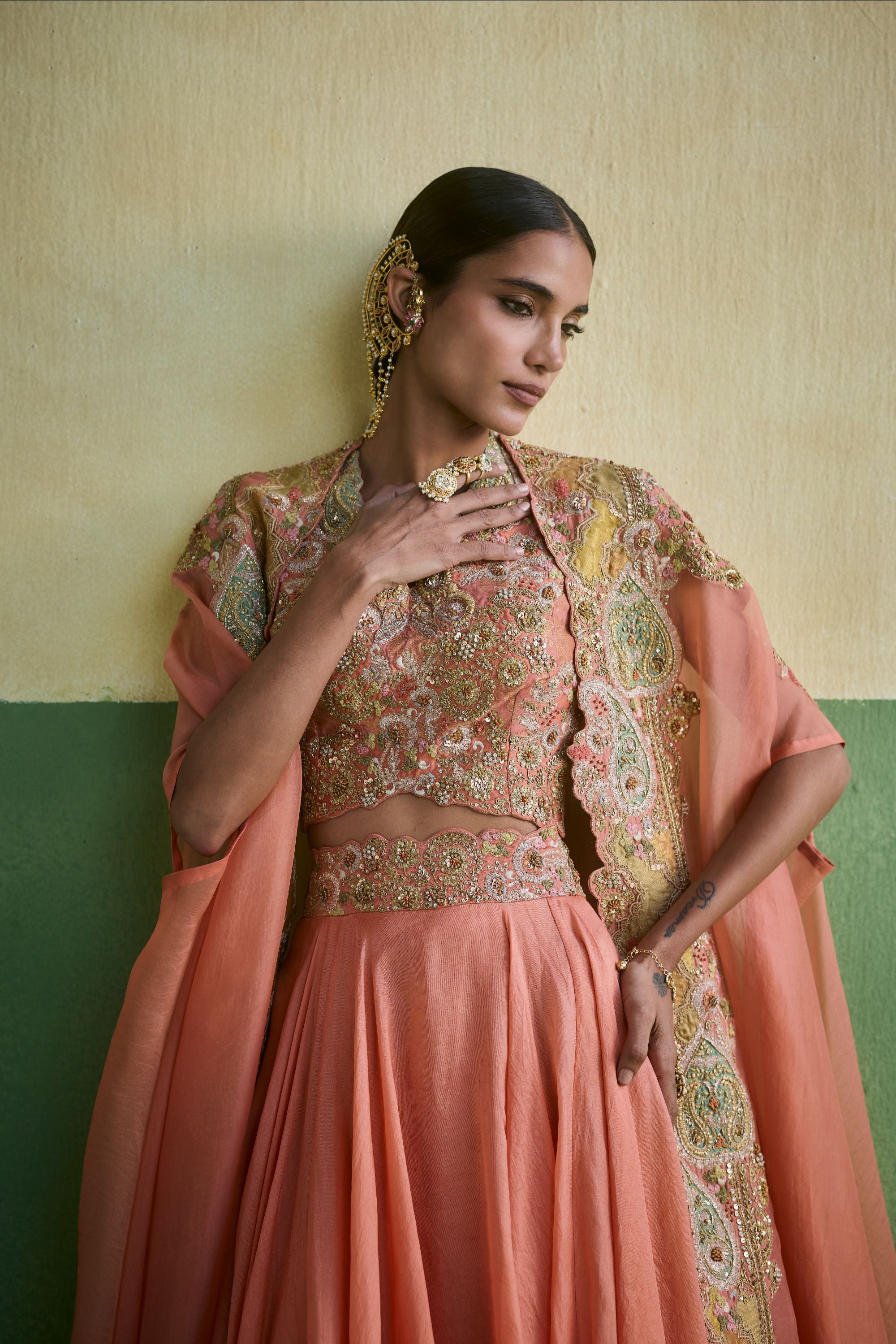 Rose Pink Chanderi Brocade Organza Set