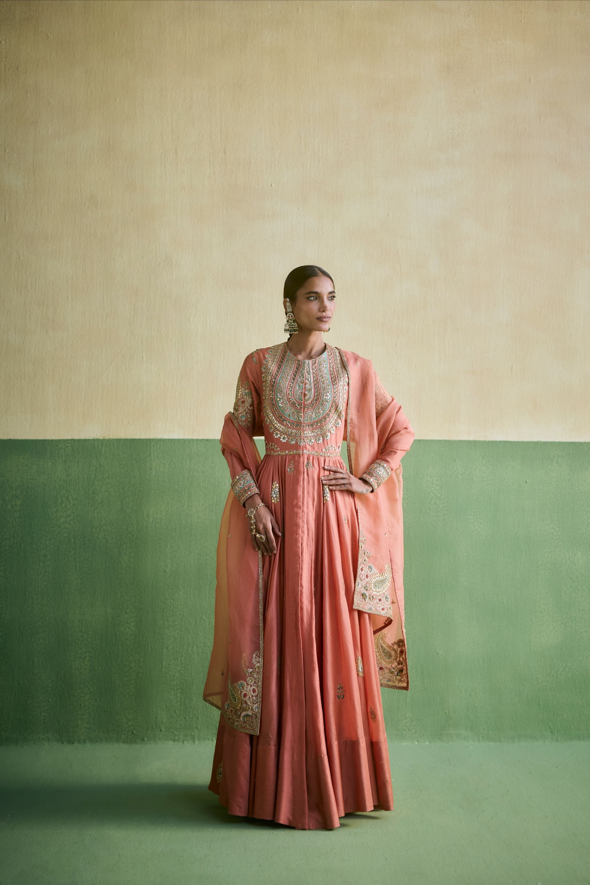 Rose Pink Chanderi Organza Set