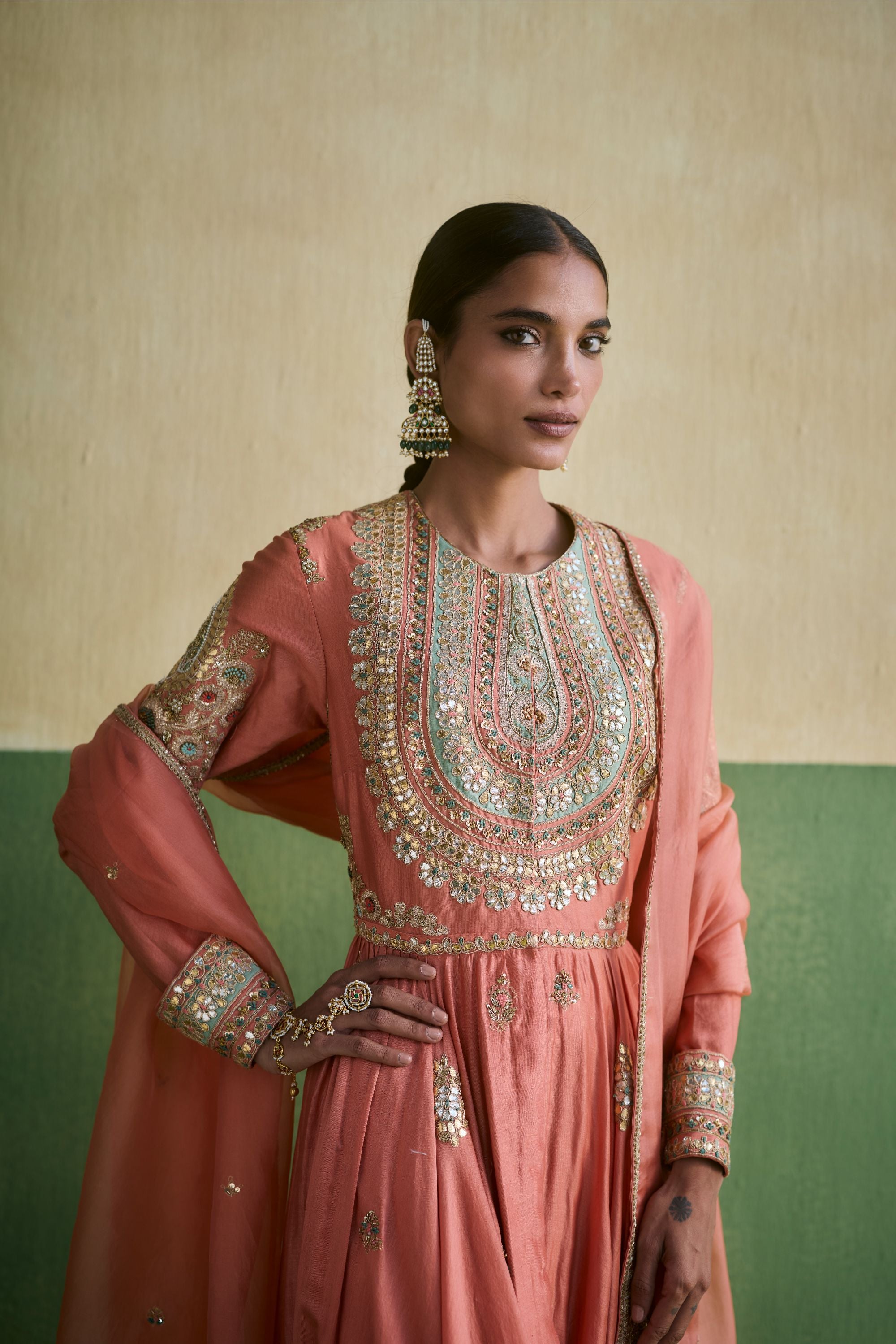 Rose Pink Chanderi Organza Set