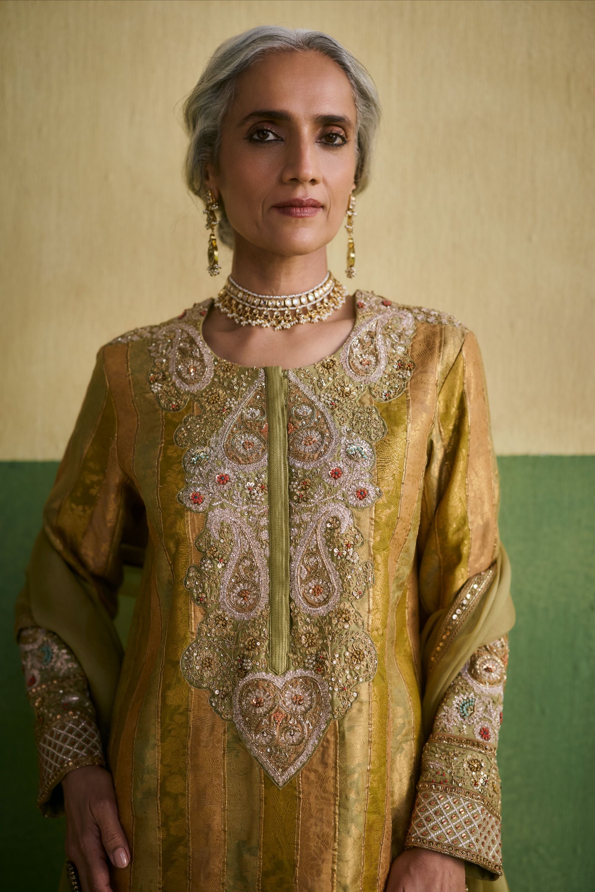 Sage Green Chanderi Brocade Kurta Set