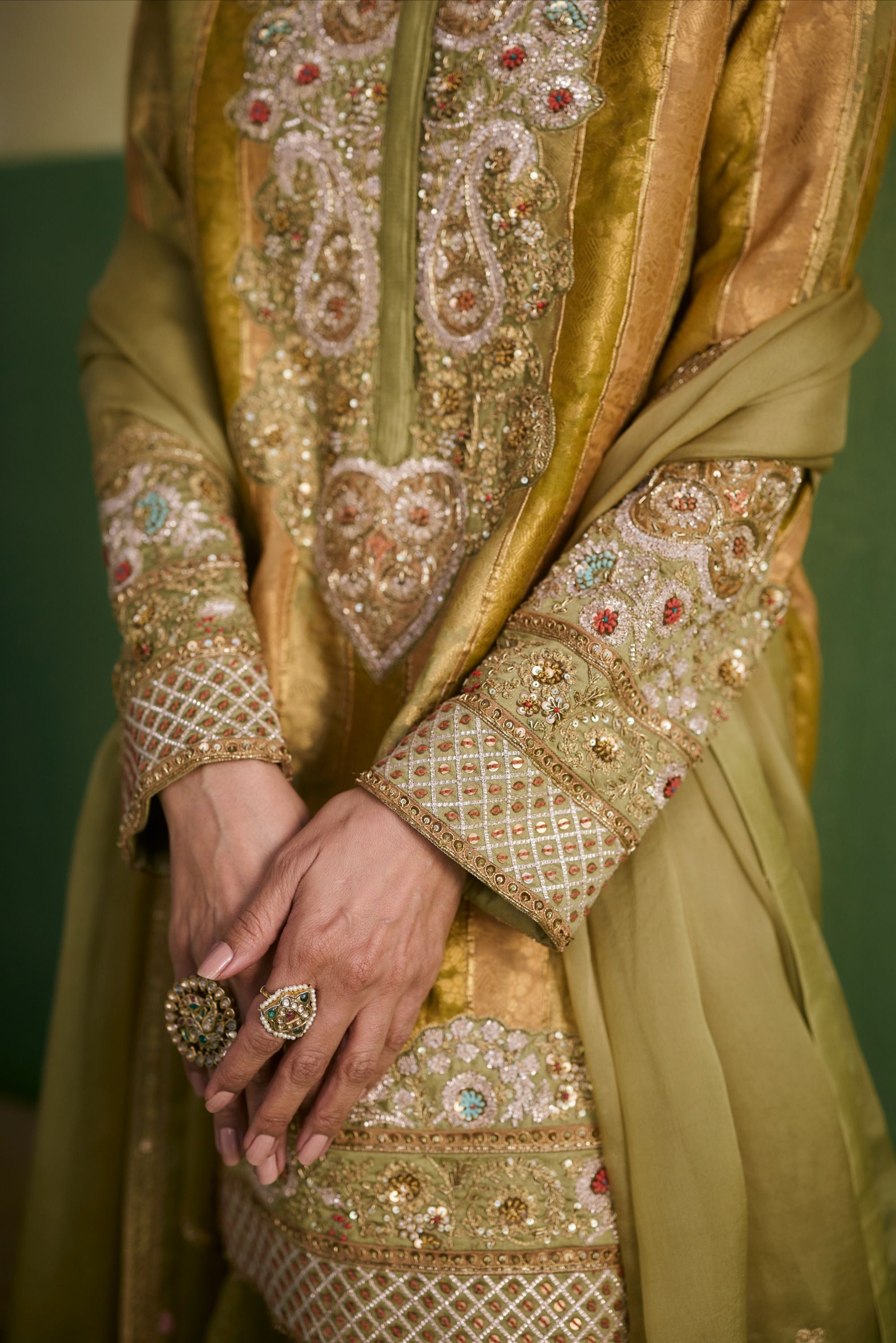 Sage Green Chanderi Brocade Kurta Set