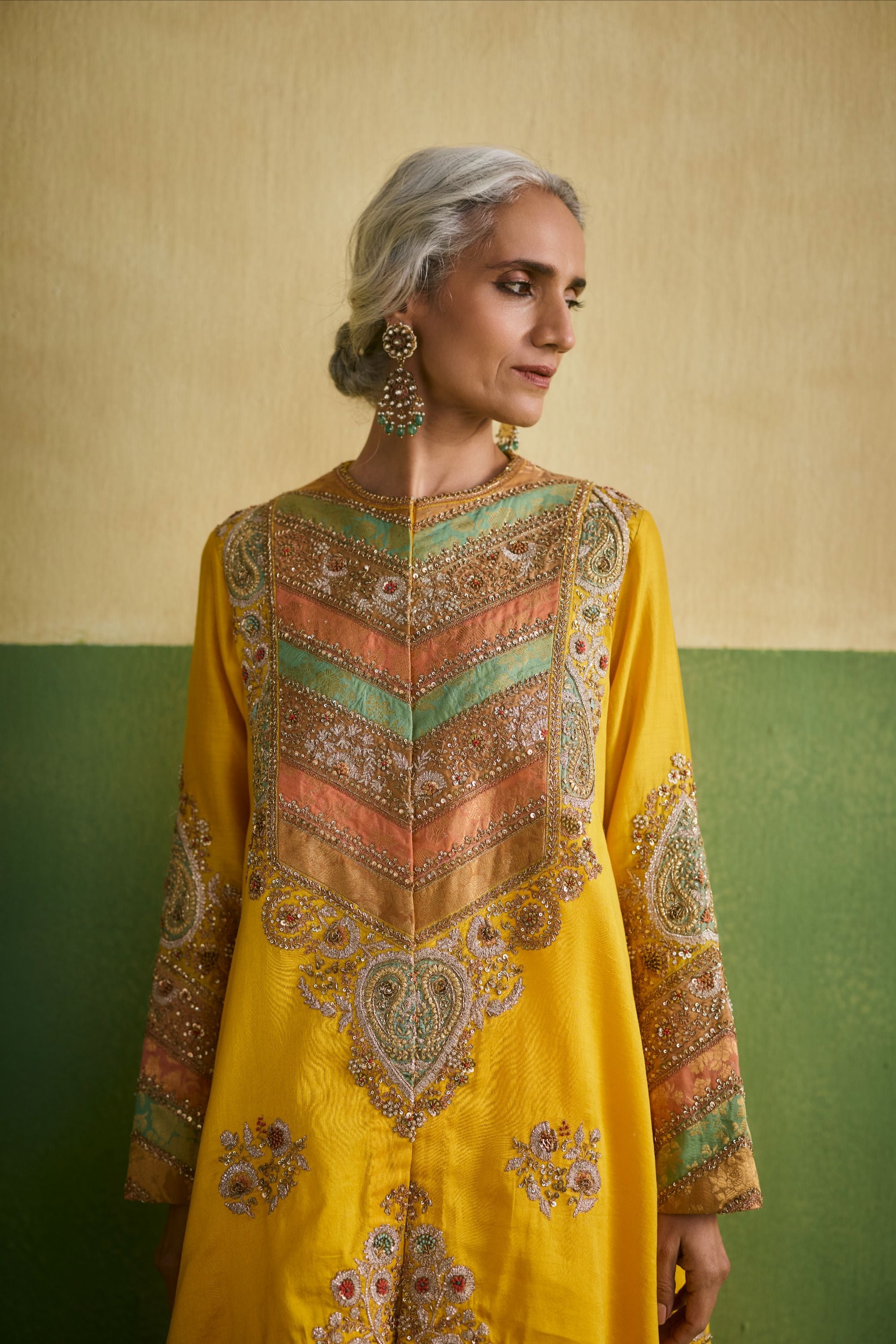 Mustard Chanderi Kurta Set