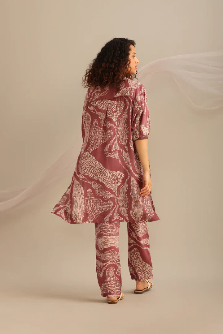 Lavender Cotton Silk Printed Landscape Kaftan Set