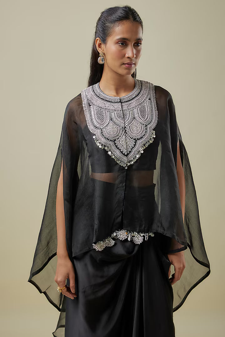 Black Organza Dori Work Umbrella Kaftan Set