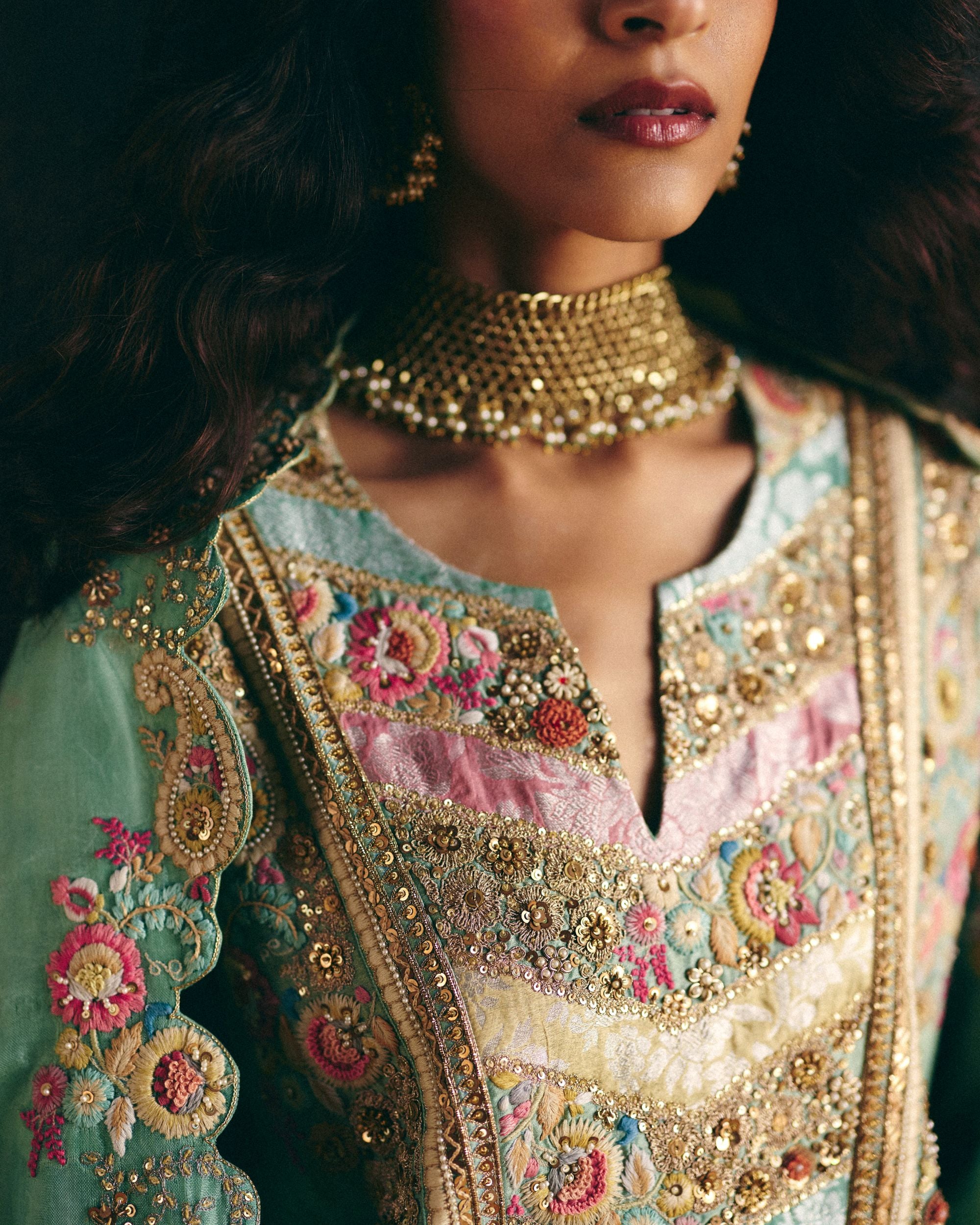 Cyan Organza sharara set