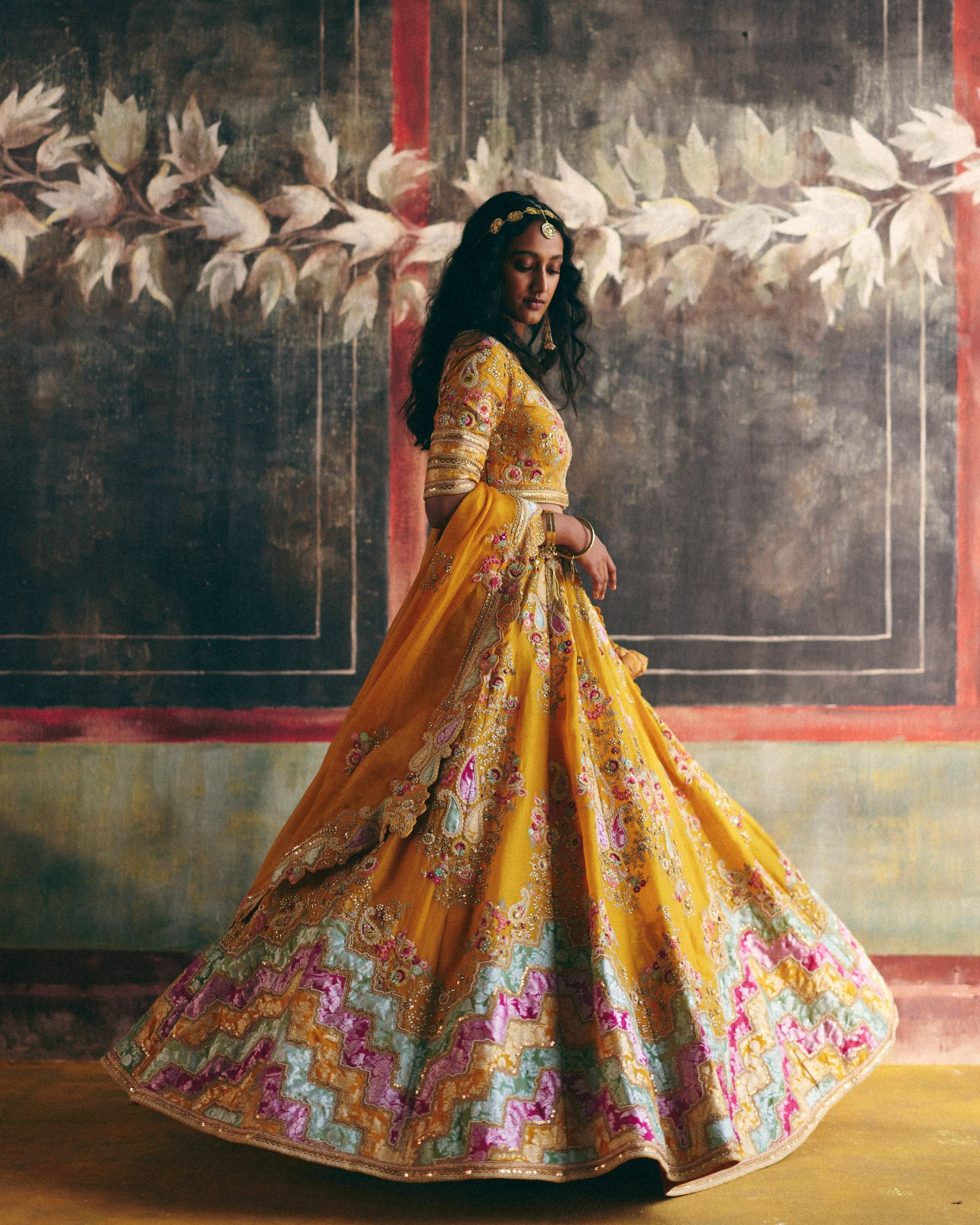 Mustard Patchwork Lehenga set