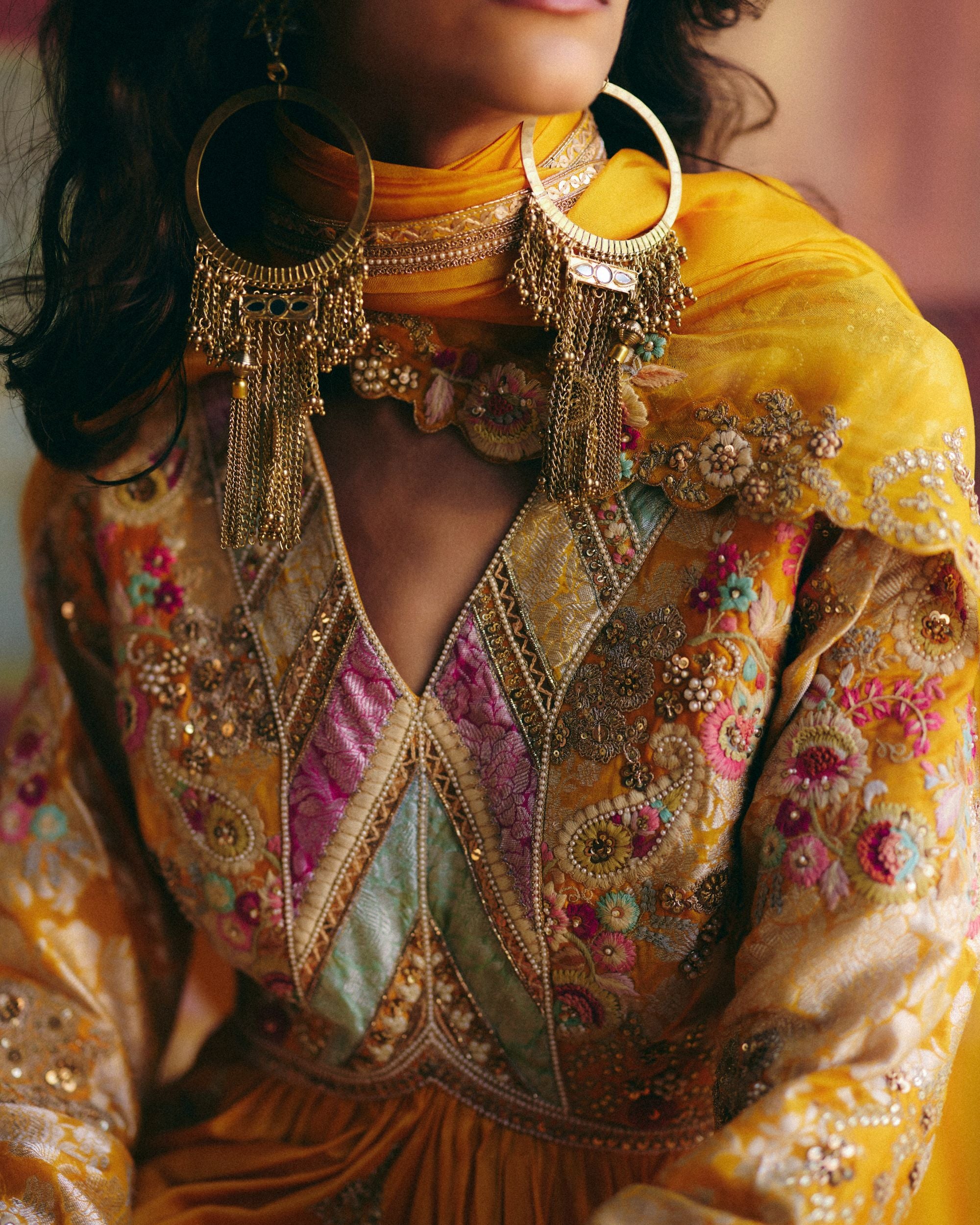 Mustard Panelled Kalidar set