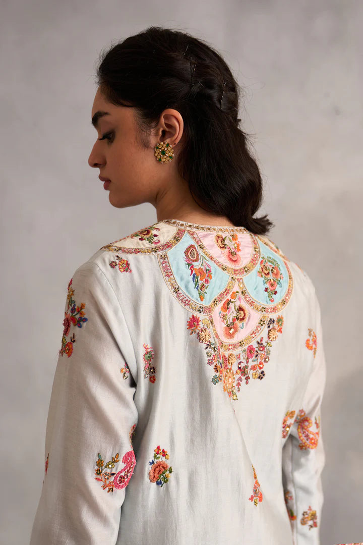 Powder Blue Short Kurti With Sharara And Dupatta