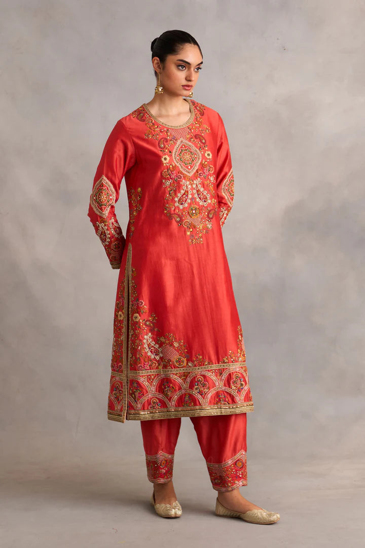 Rust Straight Kurta With Pants And Dupatta
