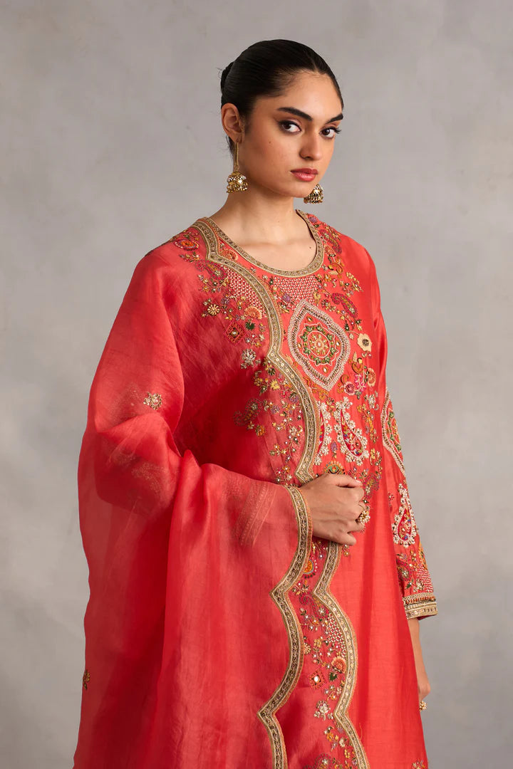 Rust Straight Kurta With Pants And Dupatta