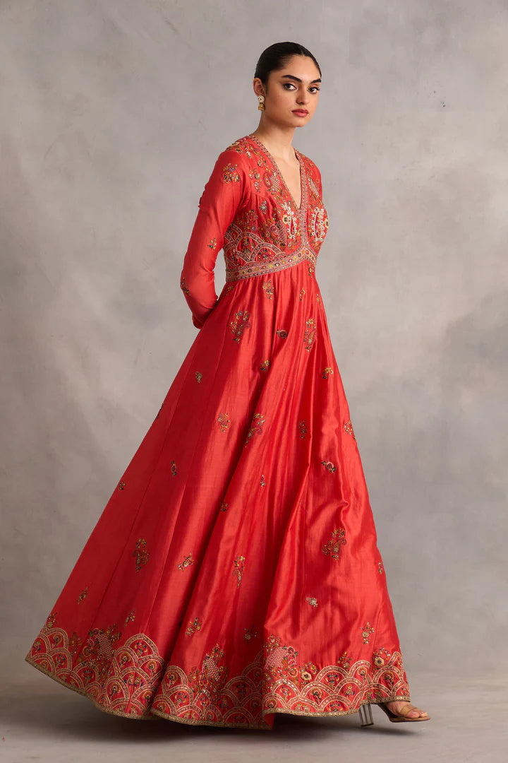 Rust Kalidar With Dupatta