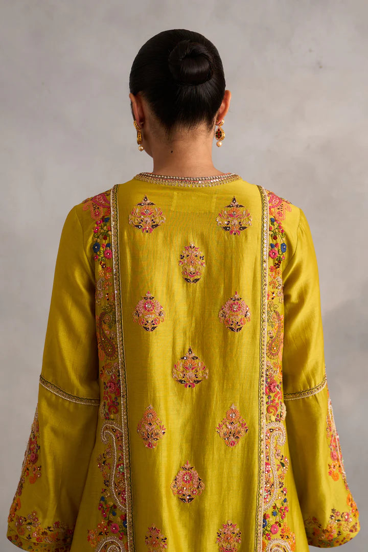 Yellow Aline Kurta With Pants And Dupatta