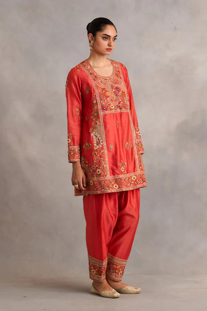 Rust Phiran Cut Kurta With Salwar