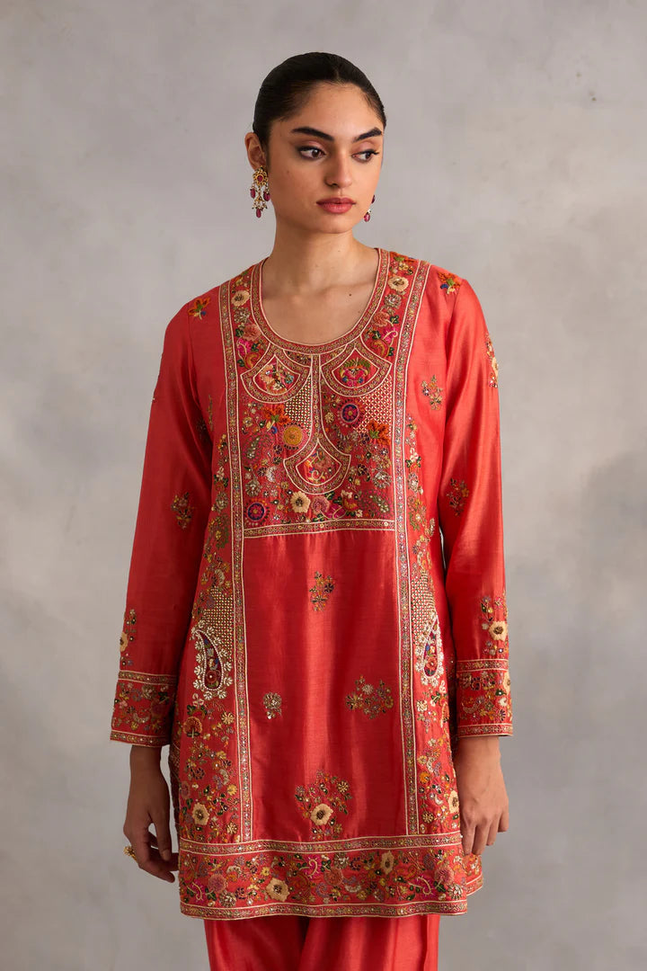 Rust Phiran Cut Kurta With Salwar