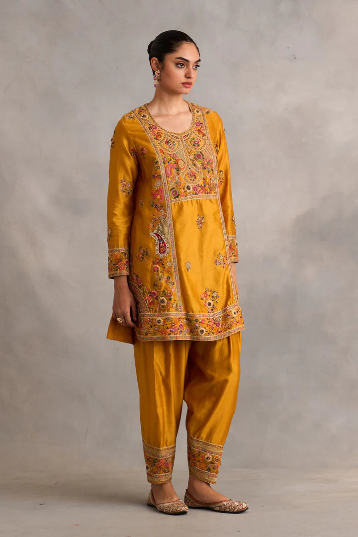 Yellow Phiran Cut Kurta With Salwar