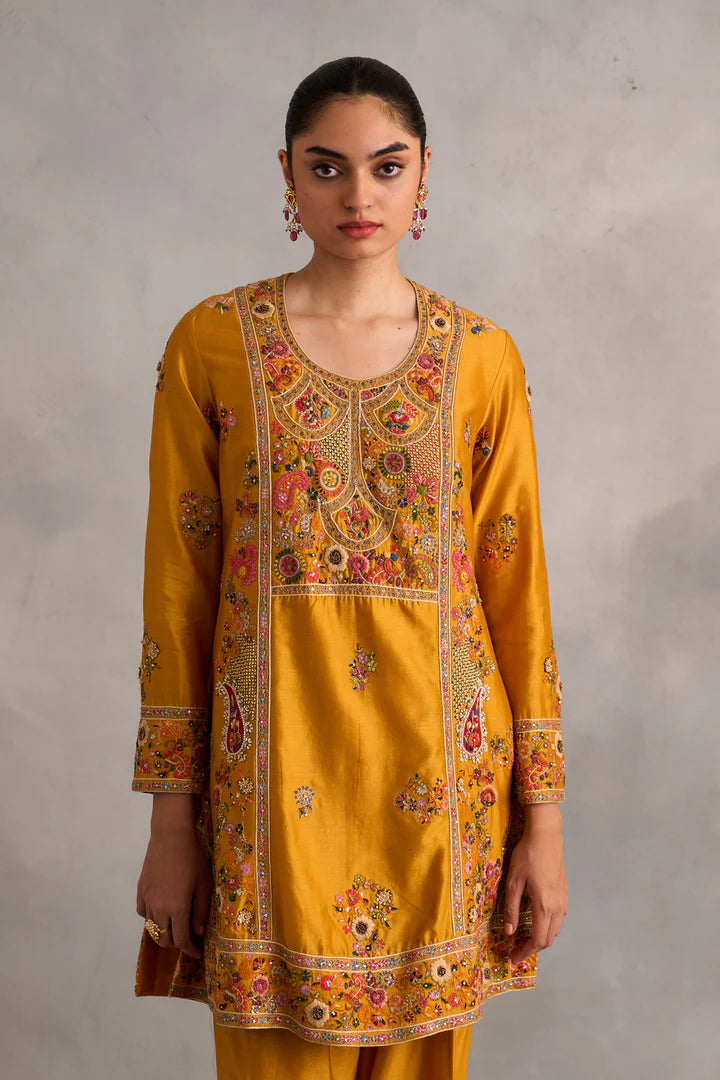 Yellow Phiran Cut Kurta With Salwar