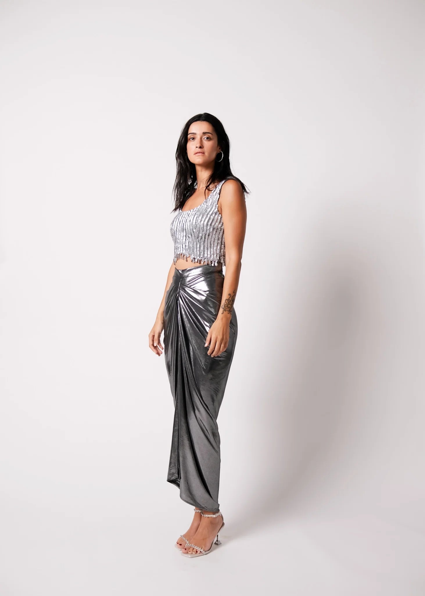 Grey Liquid Nora Draped Skirt