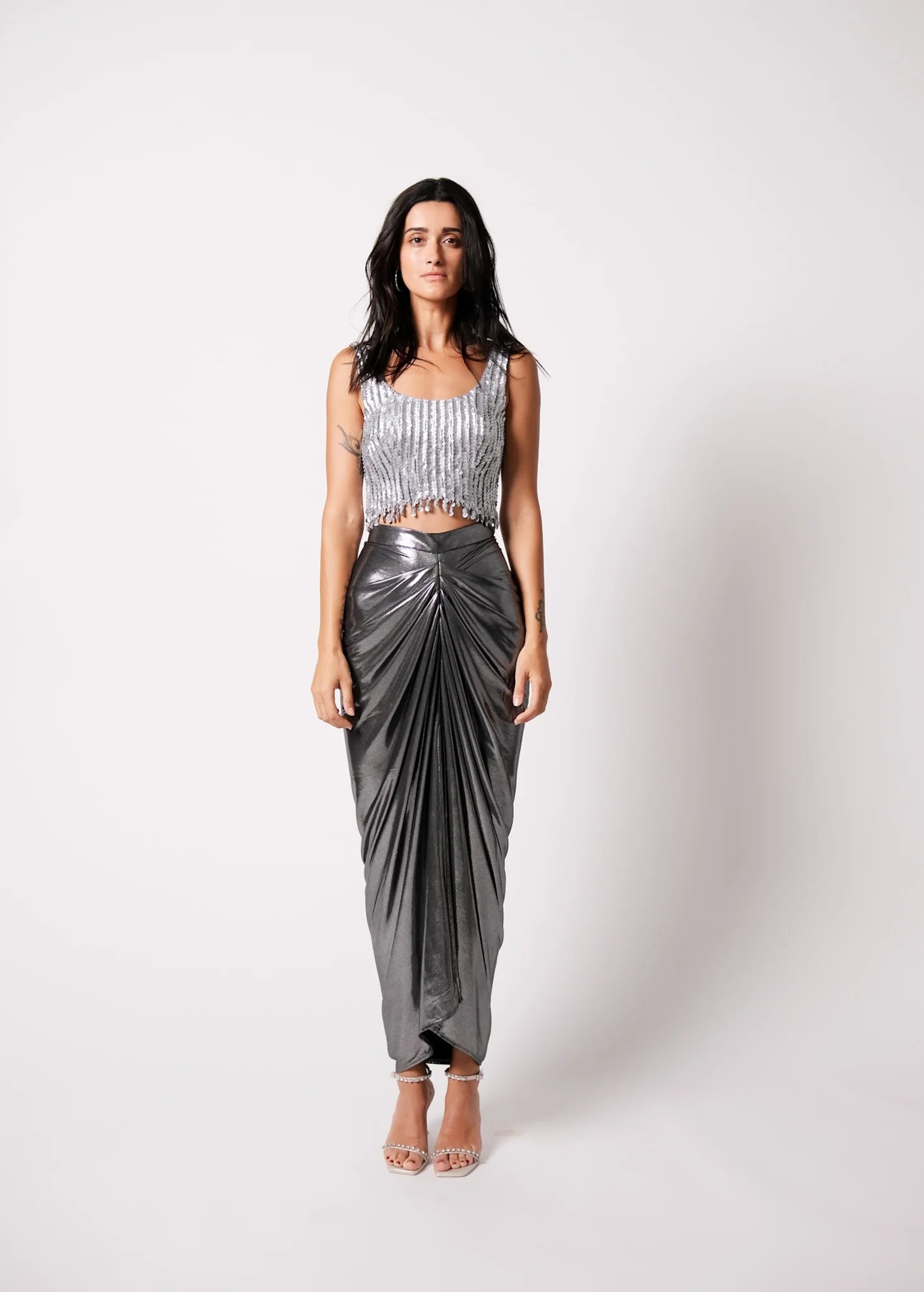 Grey Liquid Nora Draped Skirt