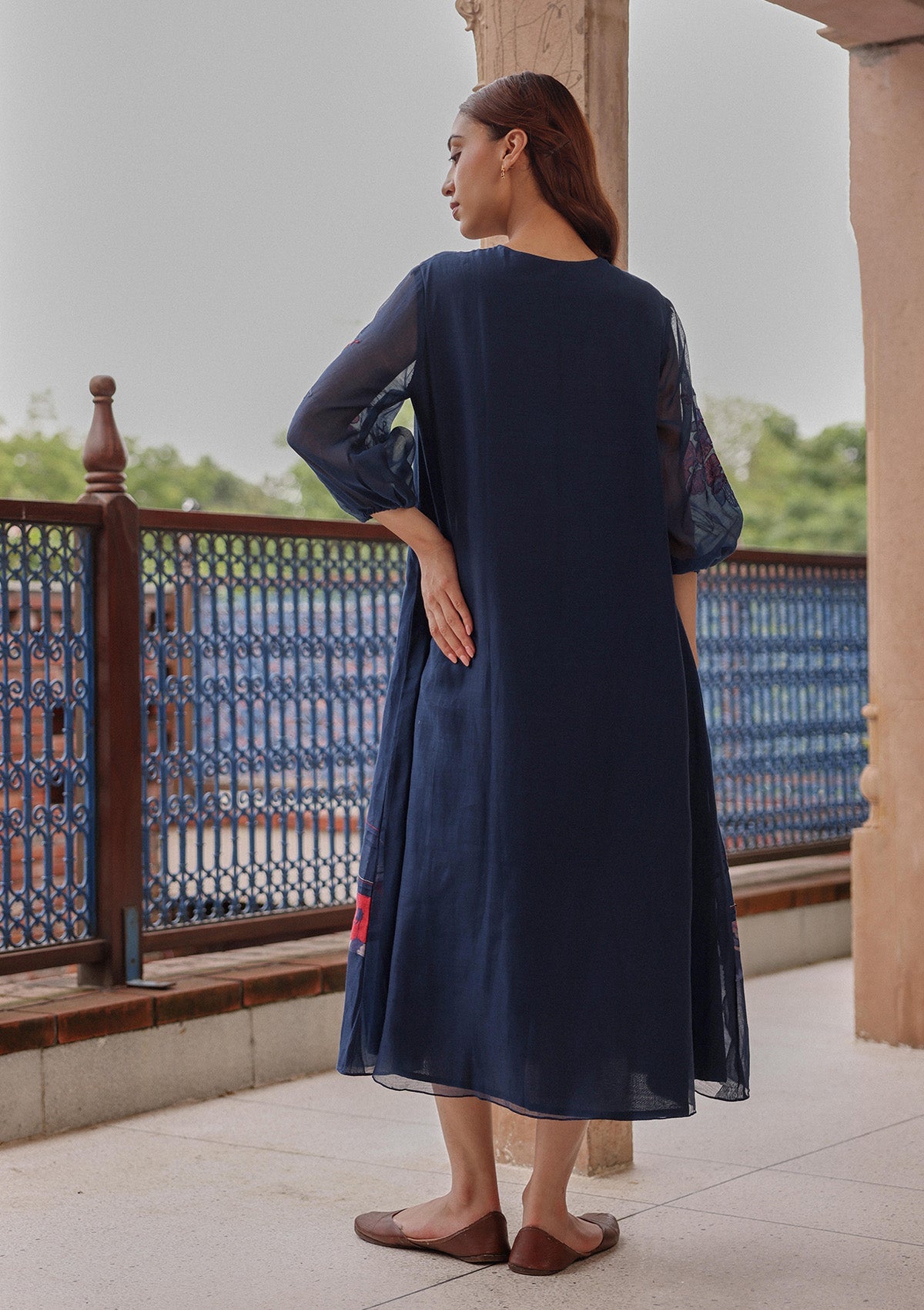 Indigo Bloom Pintuck Dress