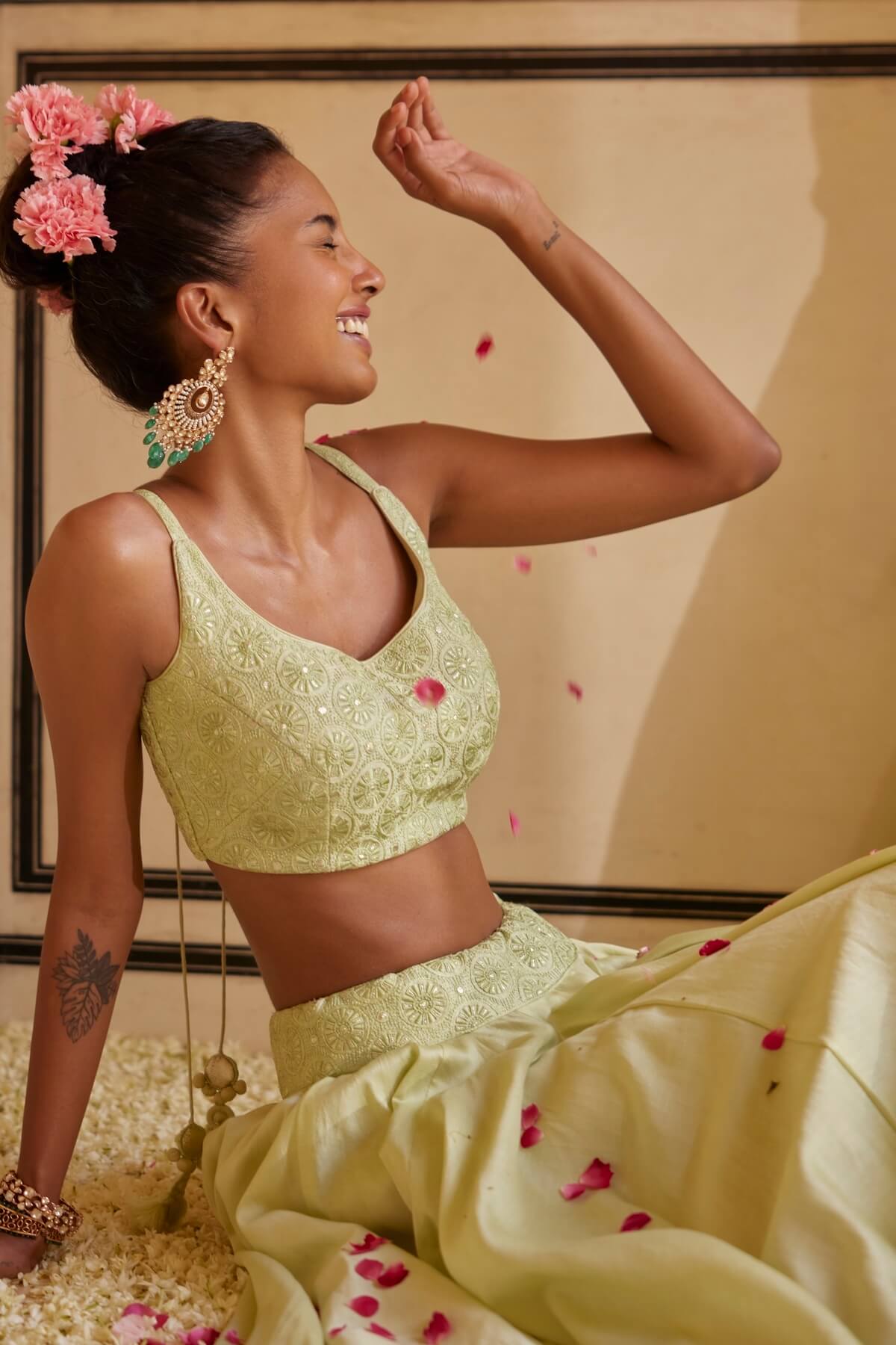 Mint Strappy Kurti Paired With Gharara & Dupatta