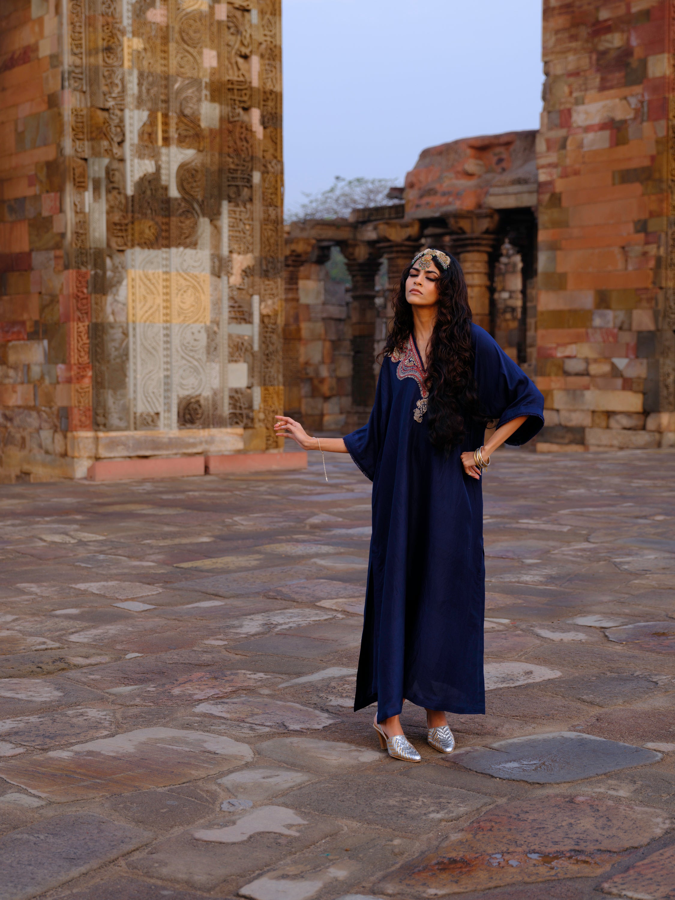 kaftan in silk base with zardosi embroidery