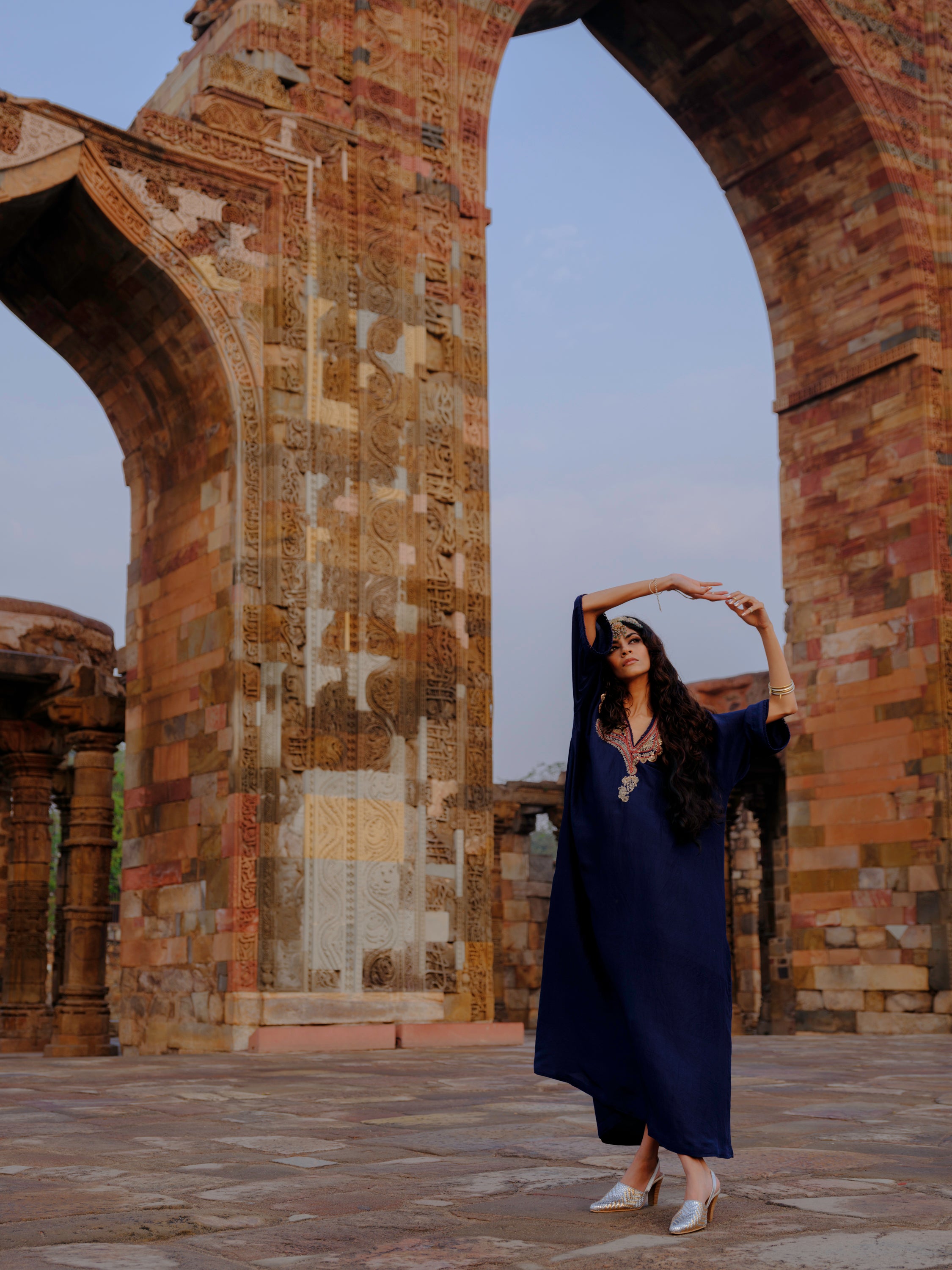 kaftan in silk base with zardosi embroidery