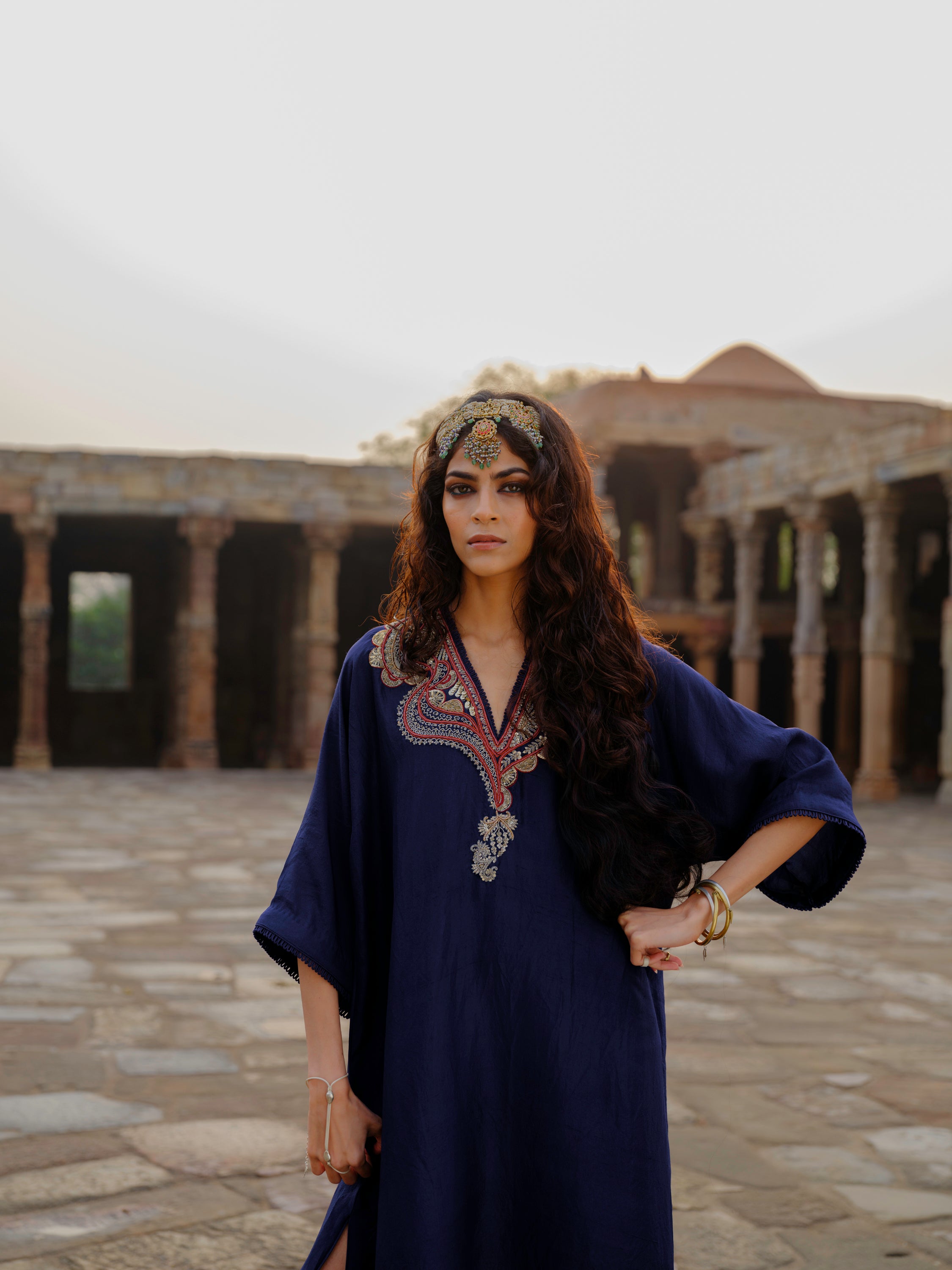 kaftan in silk base with zardosi embroidery