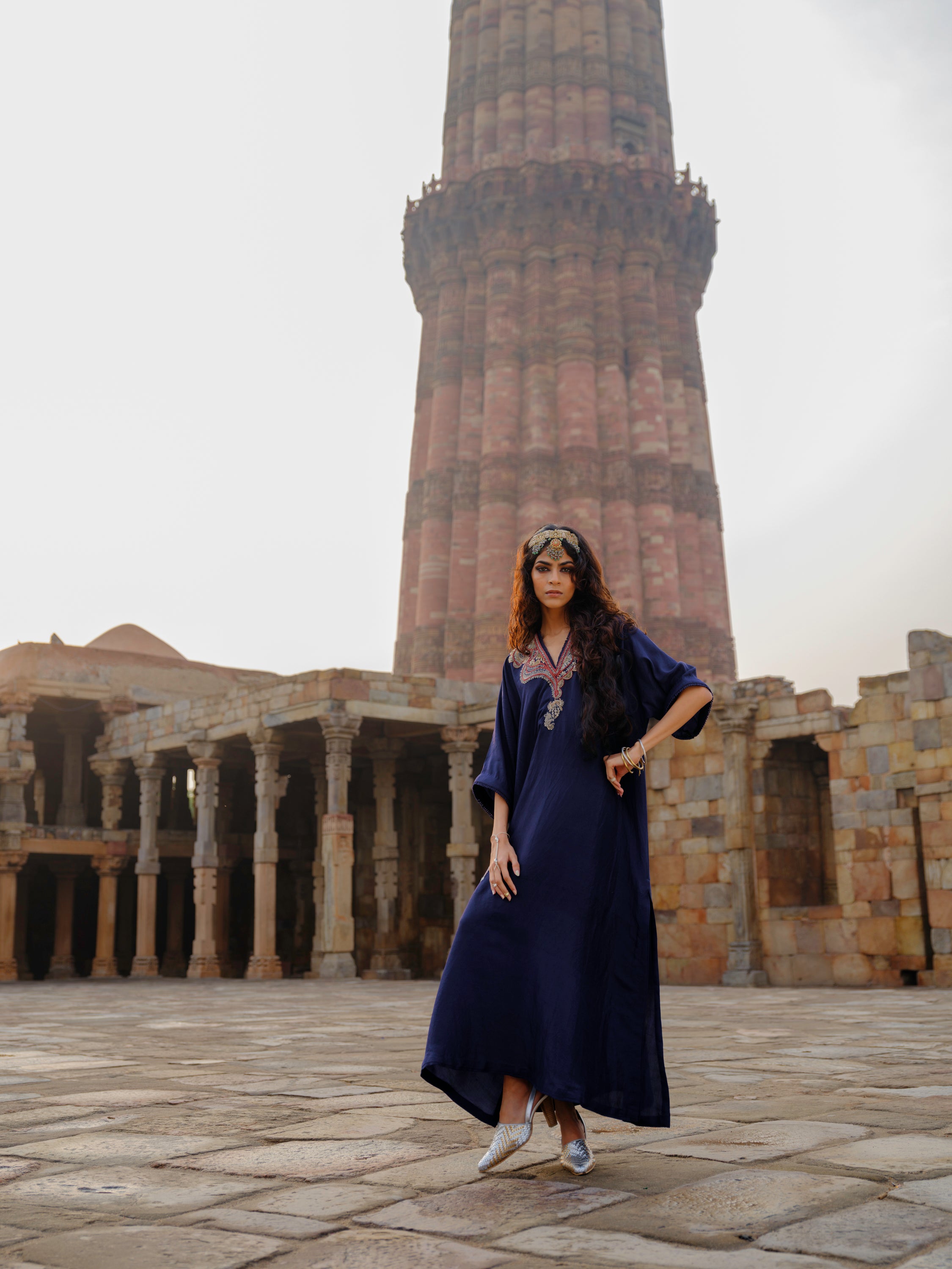 kaftan in silk base with zardosi embroidery