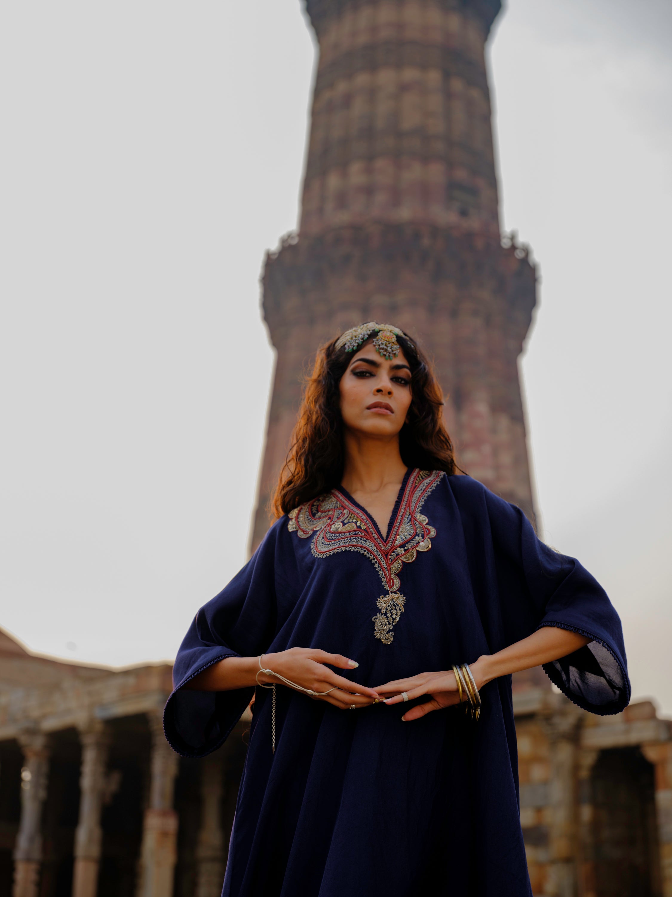 kaftan in silk base with zardosi embroidery