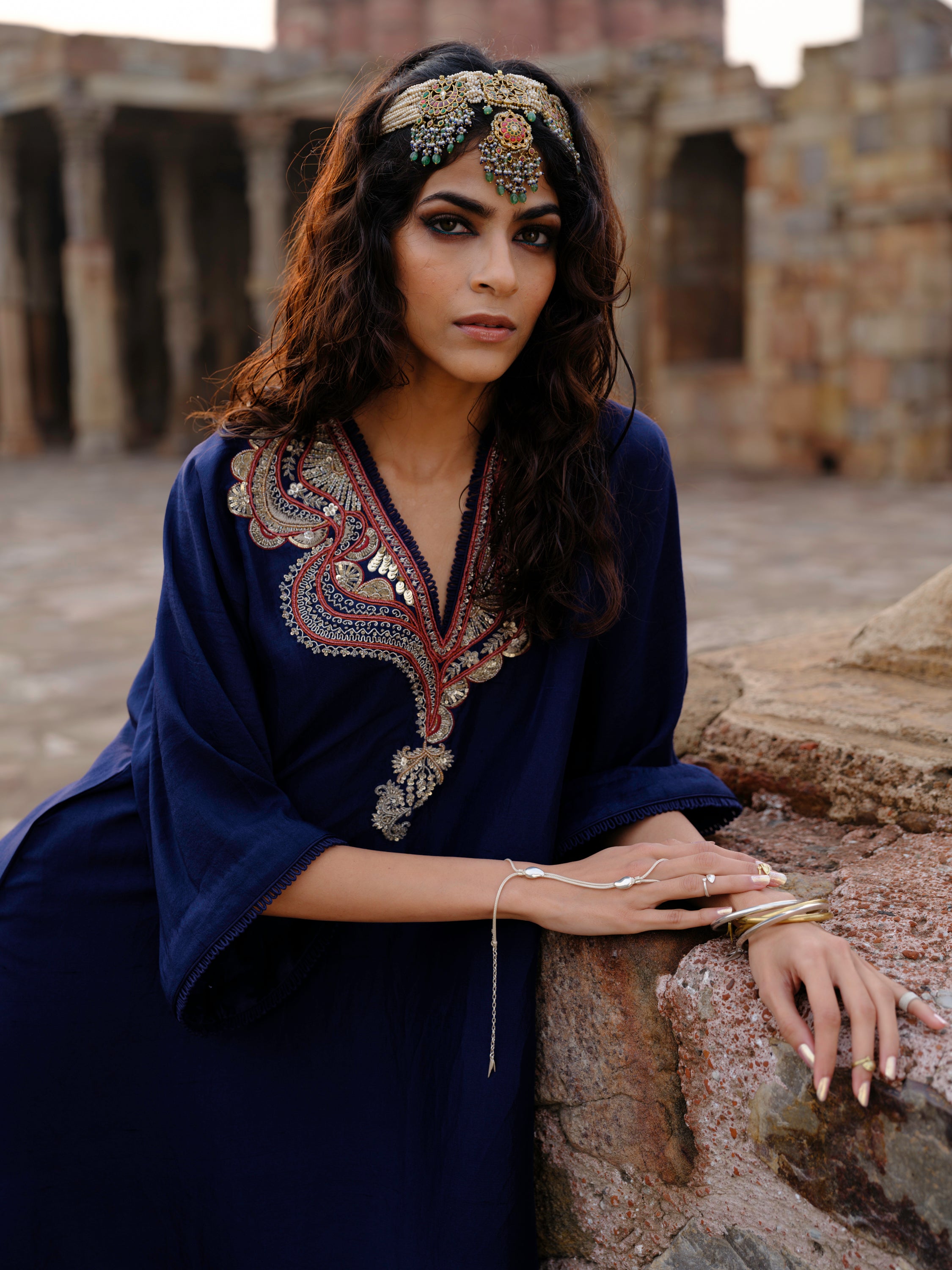 kaftan in silk base with zardosi embroidery