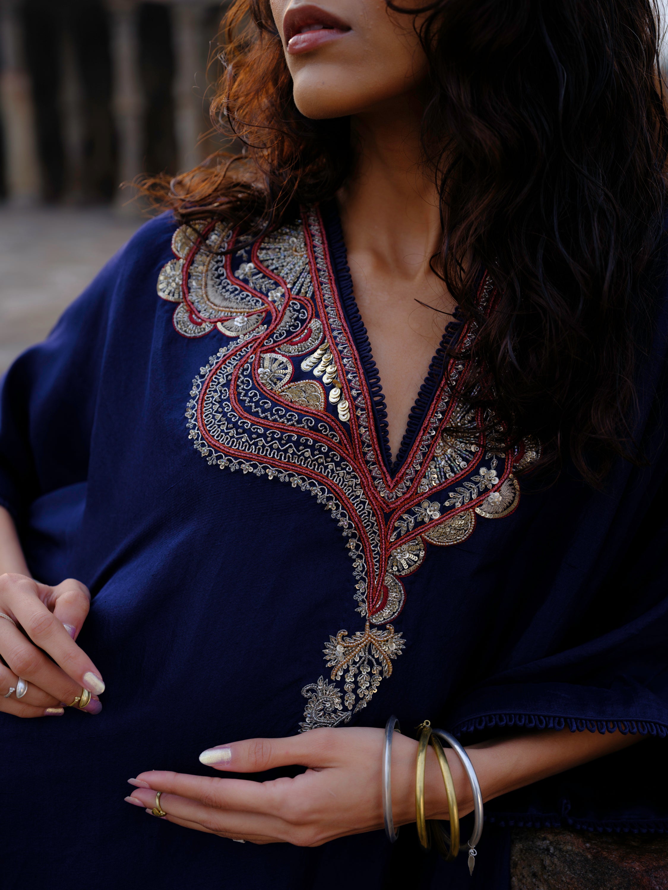 kaftan in silk base with zardosi embroidery