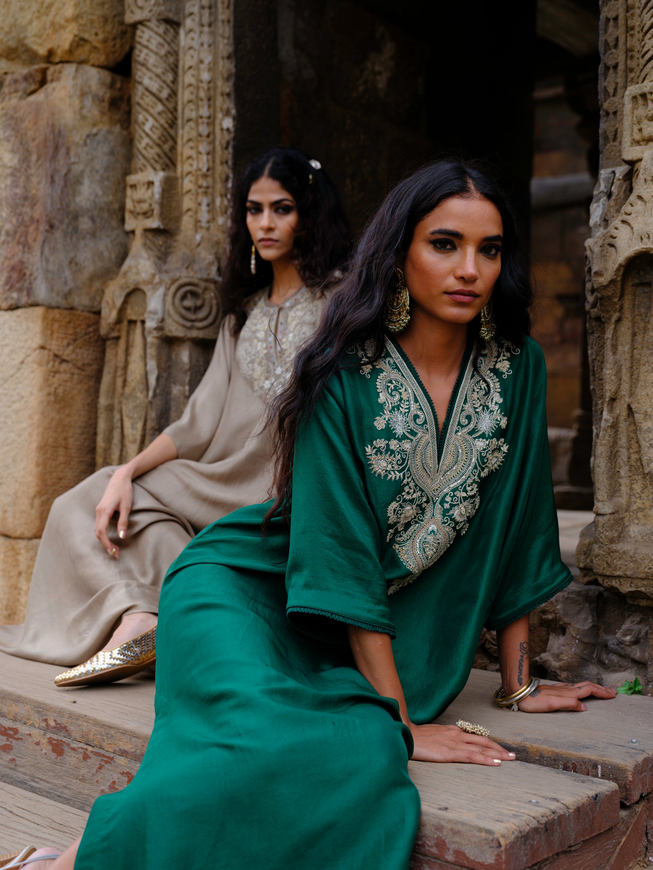 kaftan in silk base with zardosi embroidery