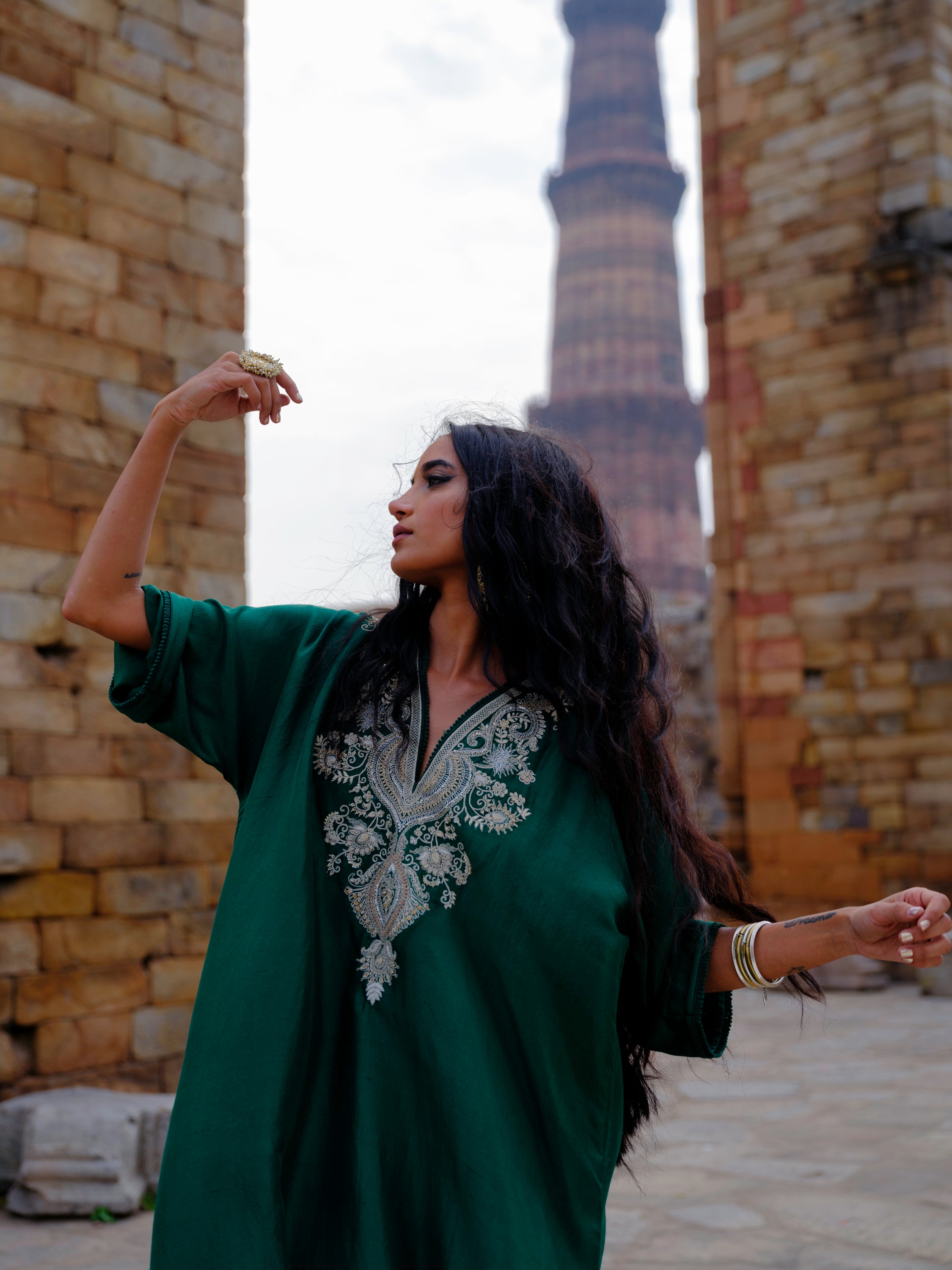 kaftan in silk base with zardosi embroidery