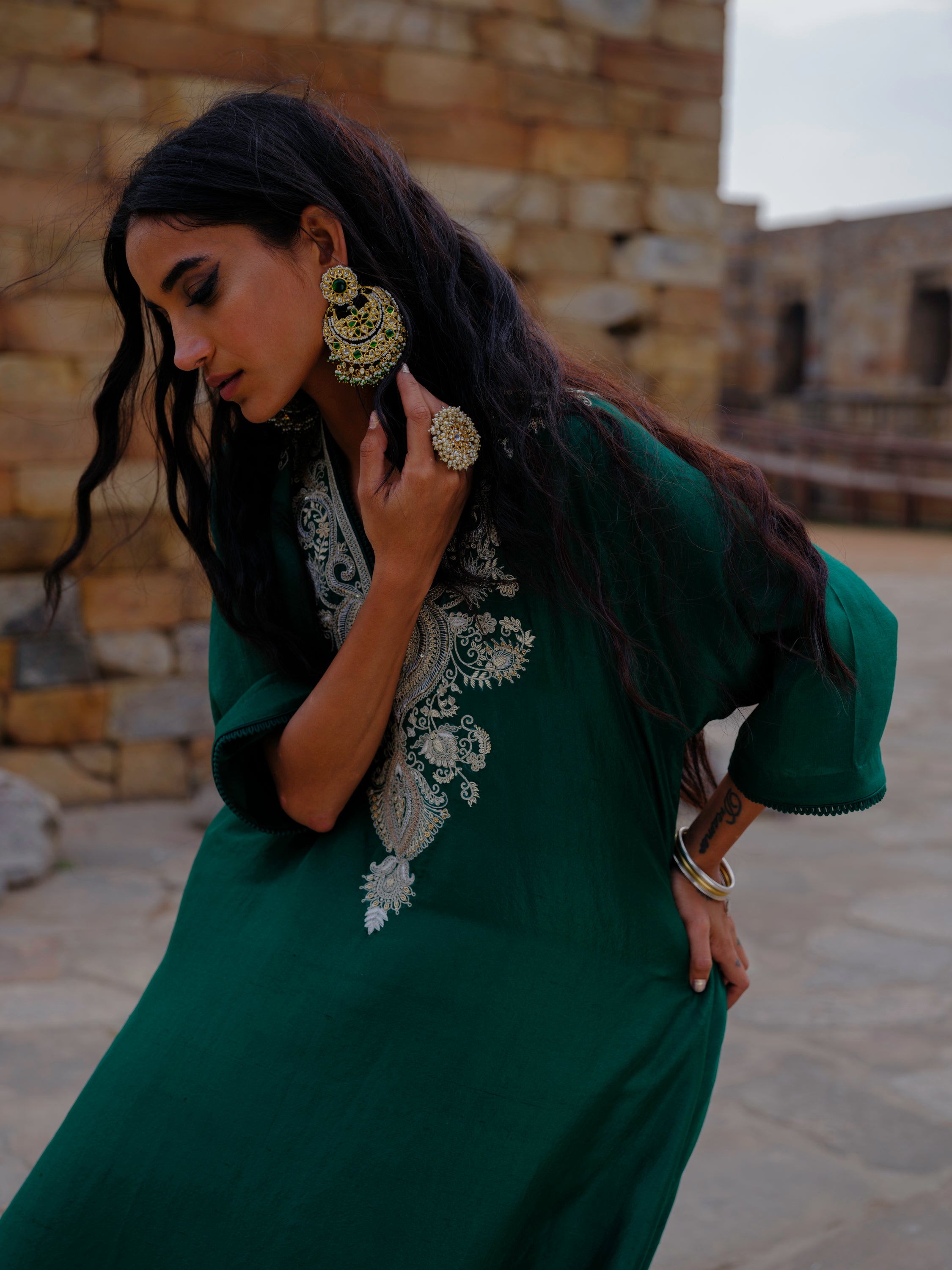 kaftan in silk base with zardosi embroidery