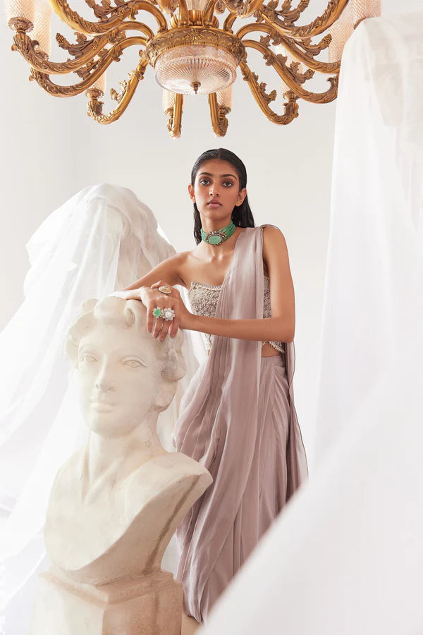 Grey Phoenix Pre-Draped Saree Set