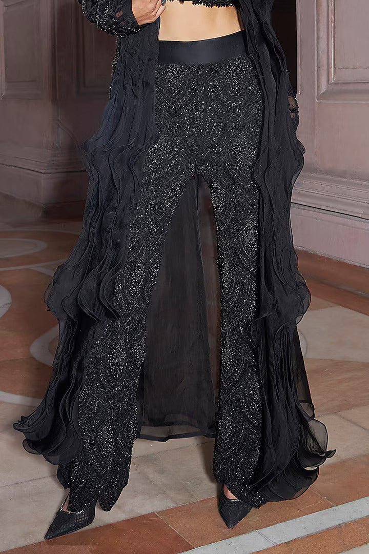 Black Zorah Pure Organza Jacket Set