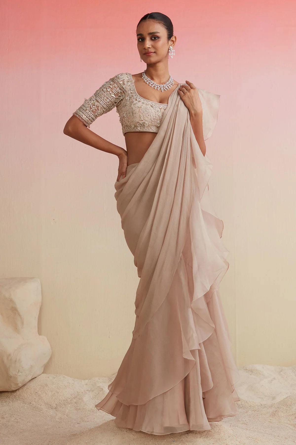 Champagne Gold Net Saree