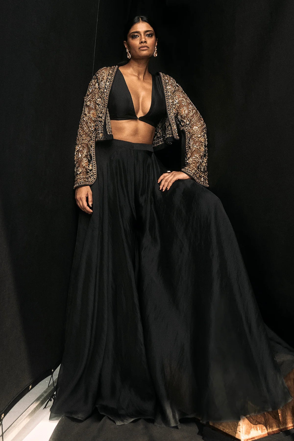 Black Front Row Sharara Set